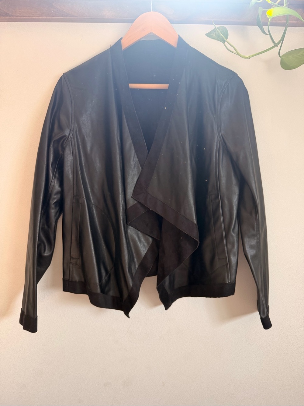 Reversible Women's Black Draped Faux Leather and Suede Jacket - Size S